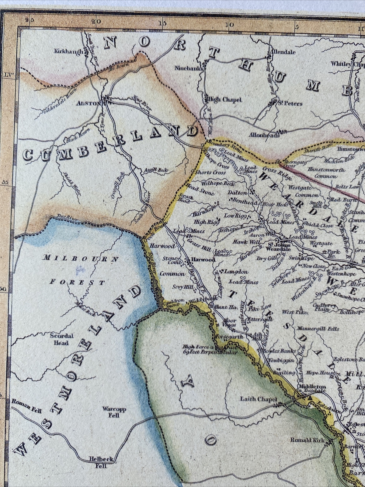 Old Victorian Colour Map County Durham: 1840 Pigot: Historical, Antique: Reprint
