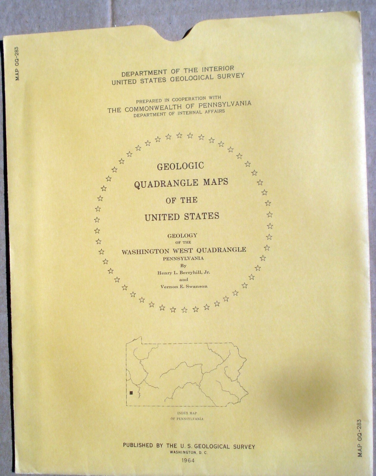 Geologic Map GQ-283 Washington West Quadrangle Pennsylvania PA USA Vtg 1964