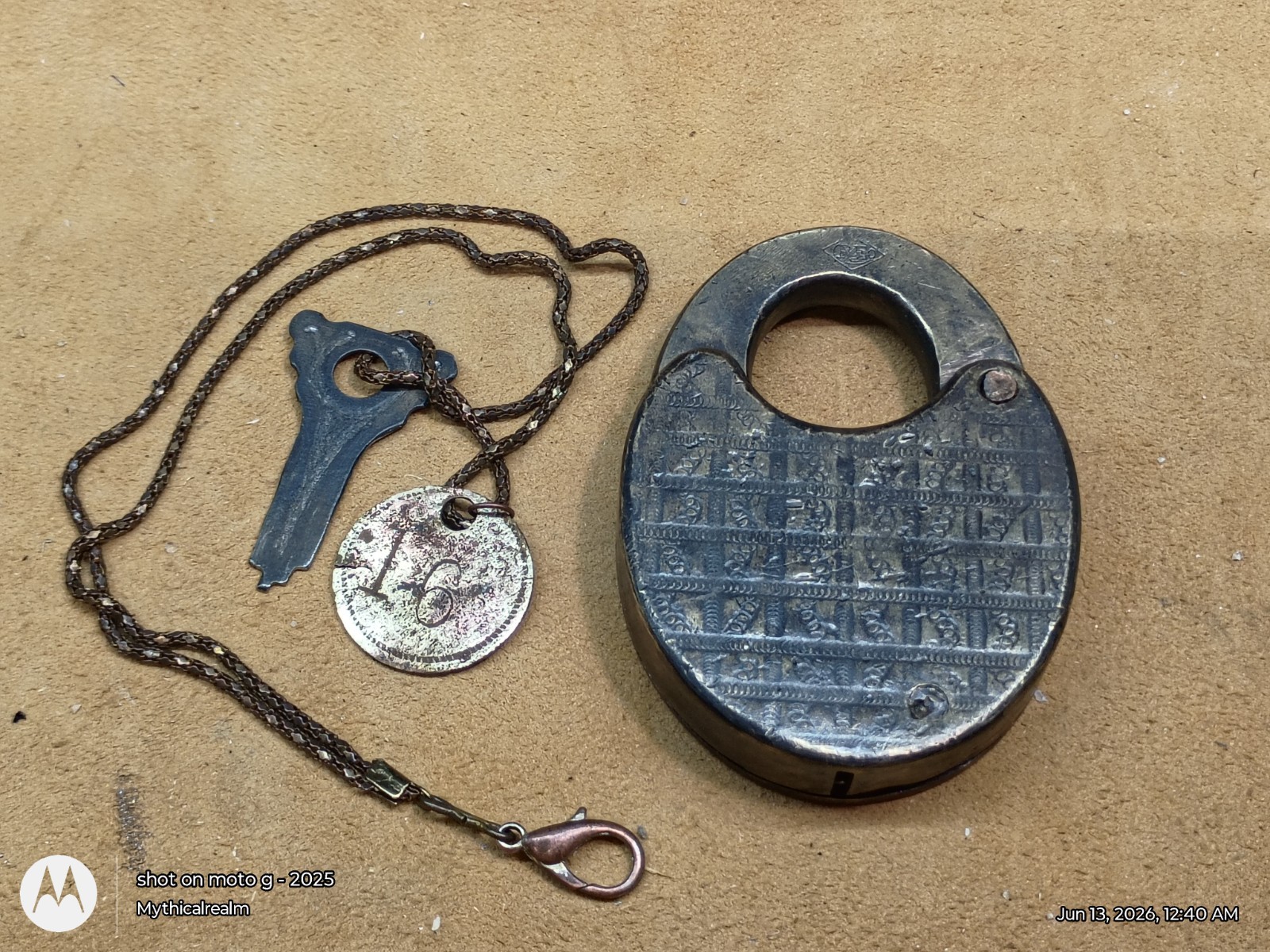 1880s Russel & Irwin Antique Brass Pad Lock W/ Key And Tag