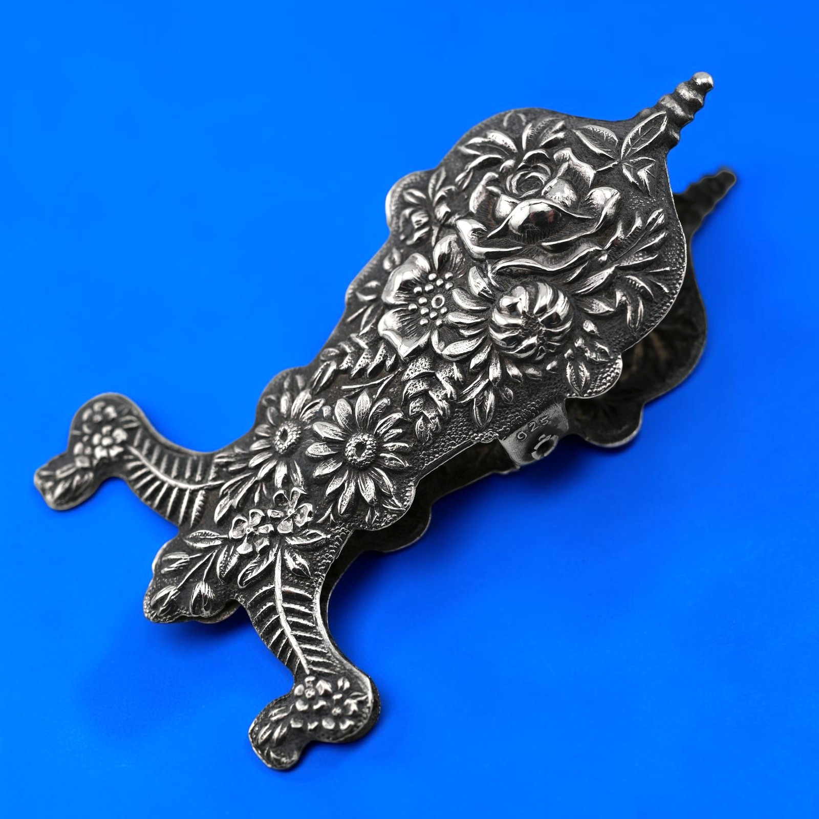 Rare Sterling Silver S Kirk & Son Repousse Desk Clip Paper Holder
