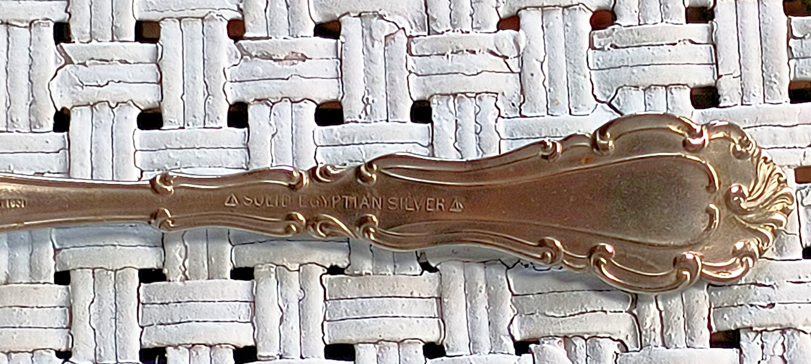Antique 1901 Ornate Marked Solid Egyptian Silver Twisted Butter Knife