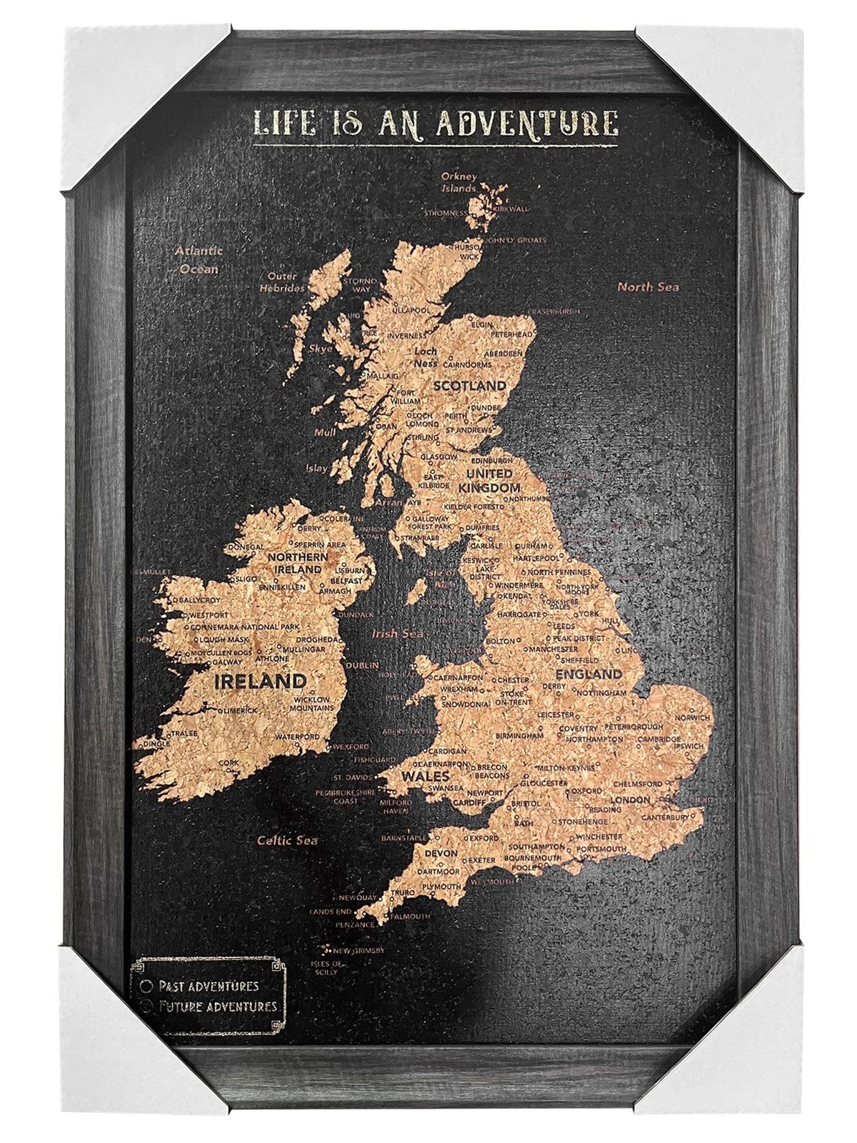 Splosh UK Travel Map Pin Board Pins Personalised United Kingdom Maps Black