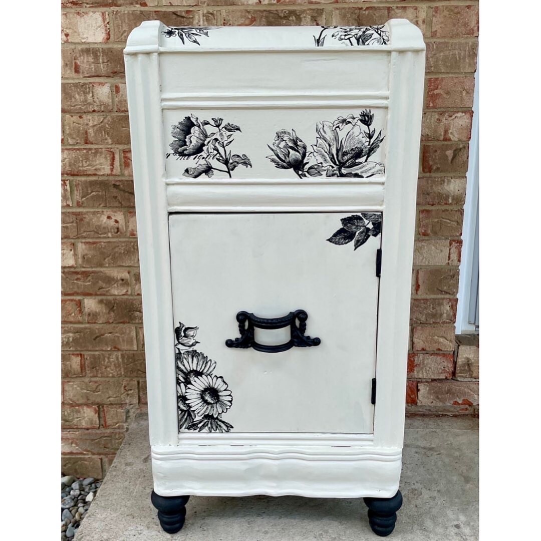 Antique Art Deco Waterfall Nightstand End Table , Refurbished Shabby Chic Table