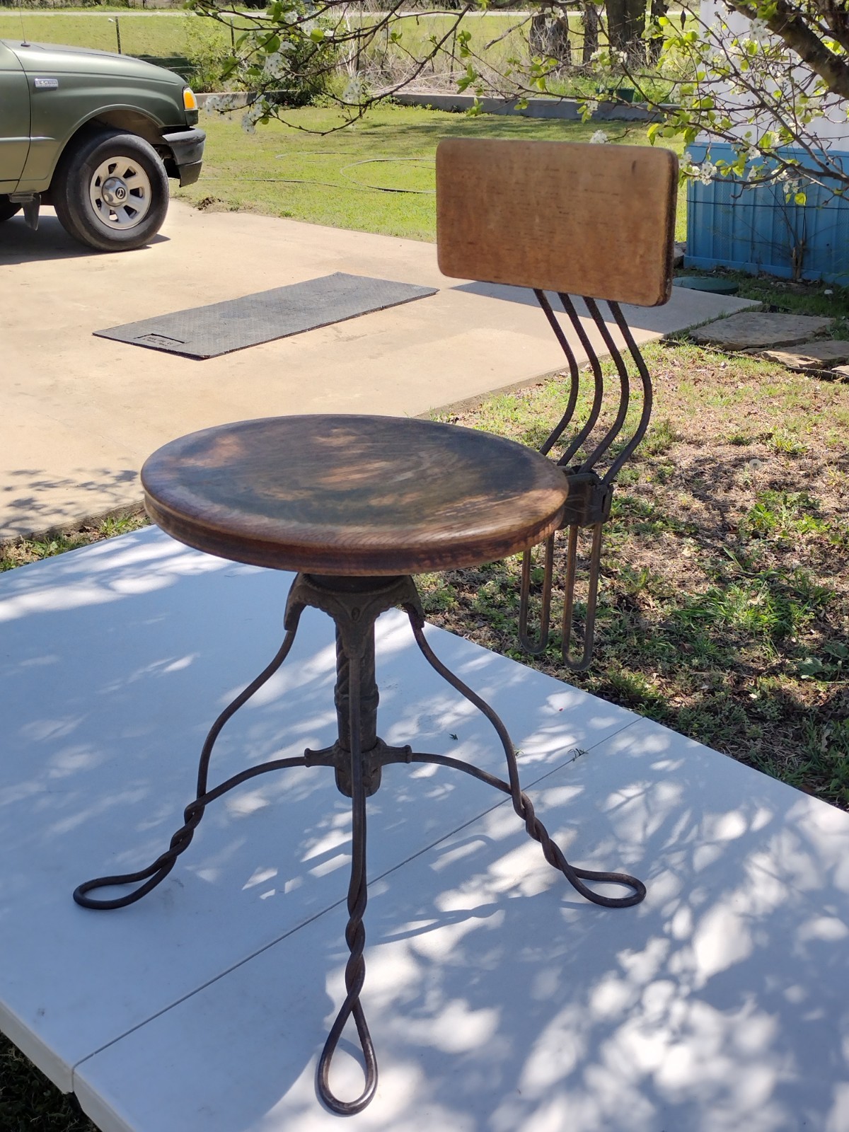 Vintage Max Tonk Oak & Metal Dentist & Piano Adjustable Swivel Stool