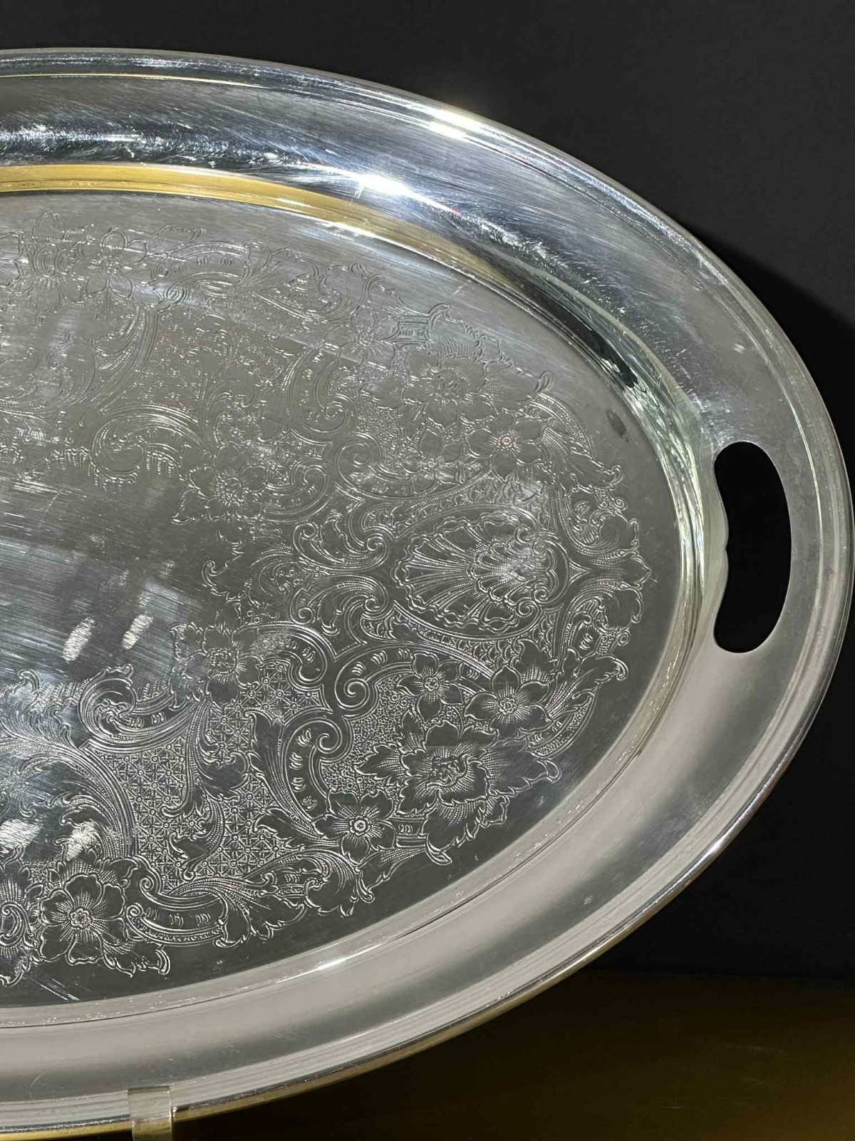 Beautiful VTG Gorham YC407/2 Silverplate Oval Serving Tray 22″ Floral Engraved