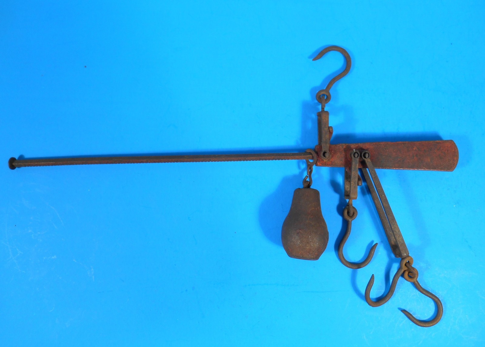 Antique Cast Iron Hanging Balance Beam Scale Counter Weighted w/Hooks 21″