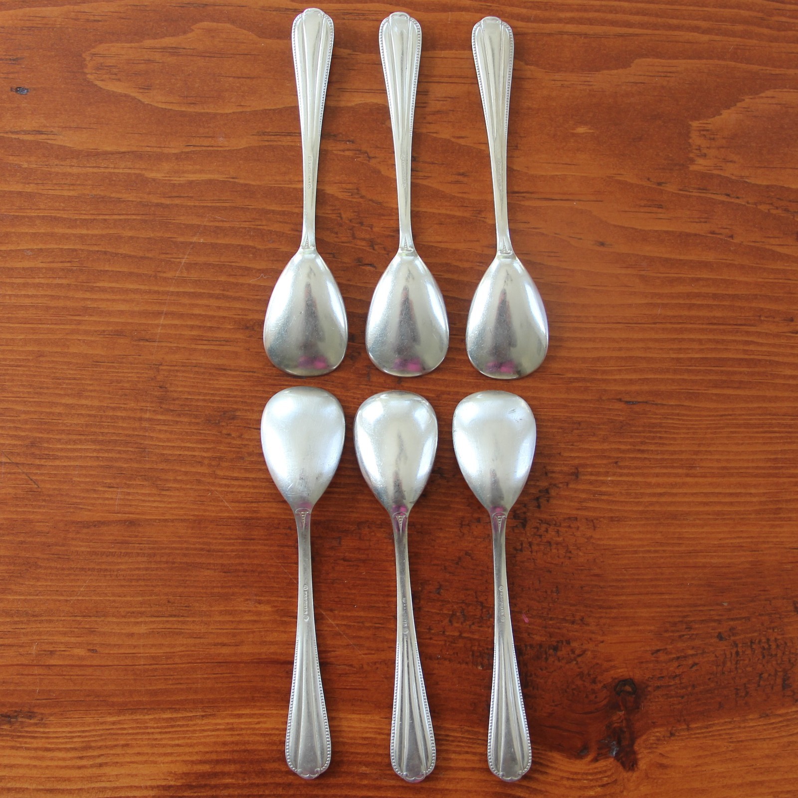 6 Silver Plated Vintage Serving Spoons Marked GAG Silver 90 Beaded Handles