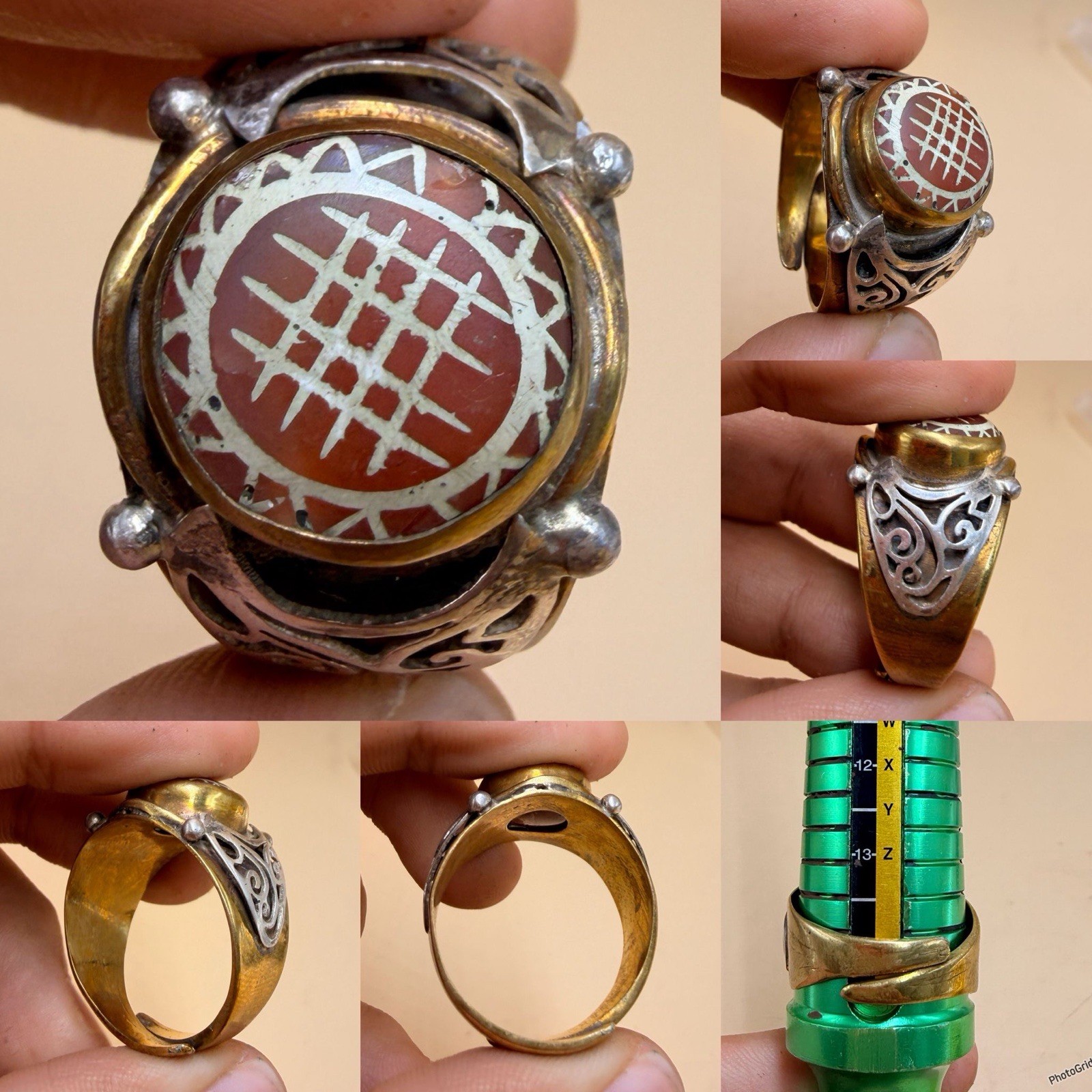 Roman Old Agate Stone Silver & Brass Stunning Ring