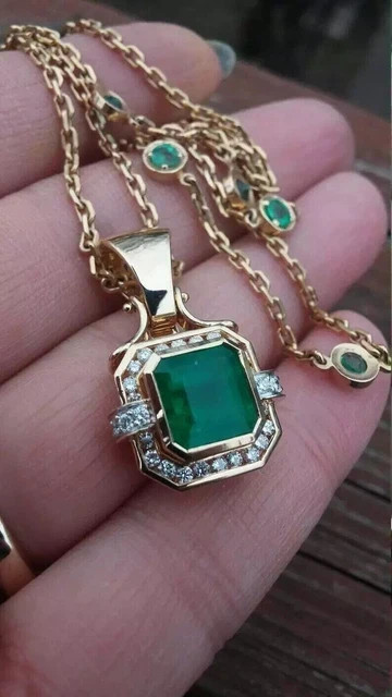 4.0 Ct Asscher Cut Lab Created Emerald Diamond Halo Pendant Yellow Gold Plated