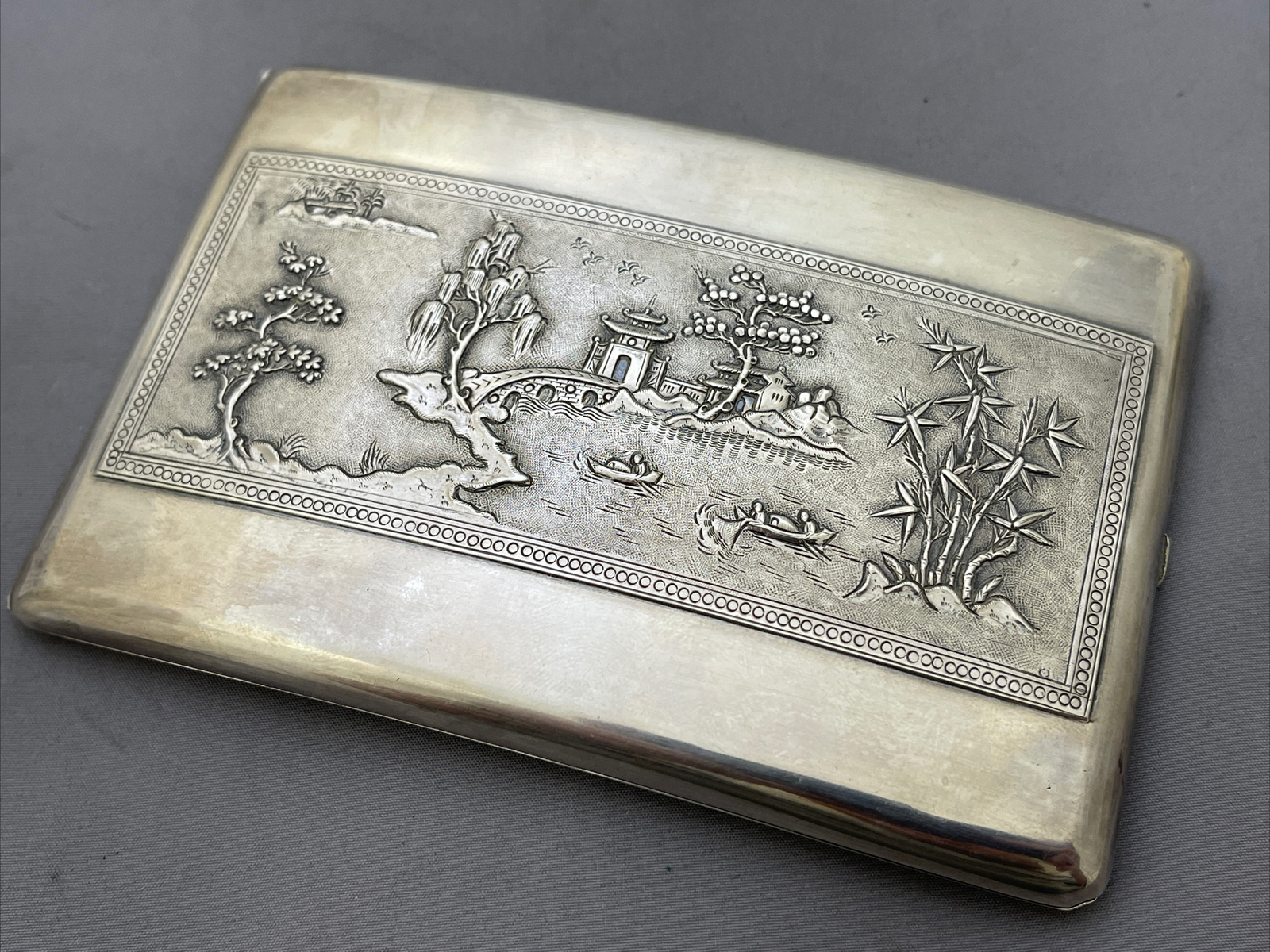 Vintage Sterling Silver Oriental Cigarette Case 132g Z334