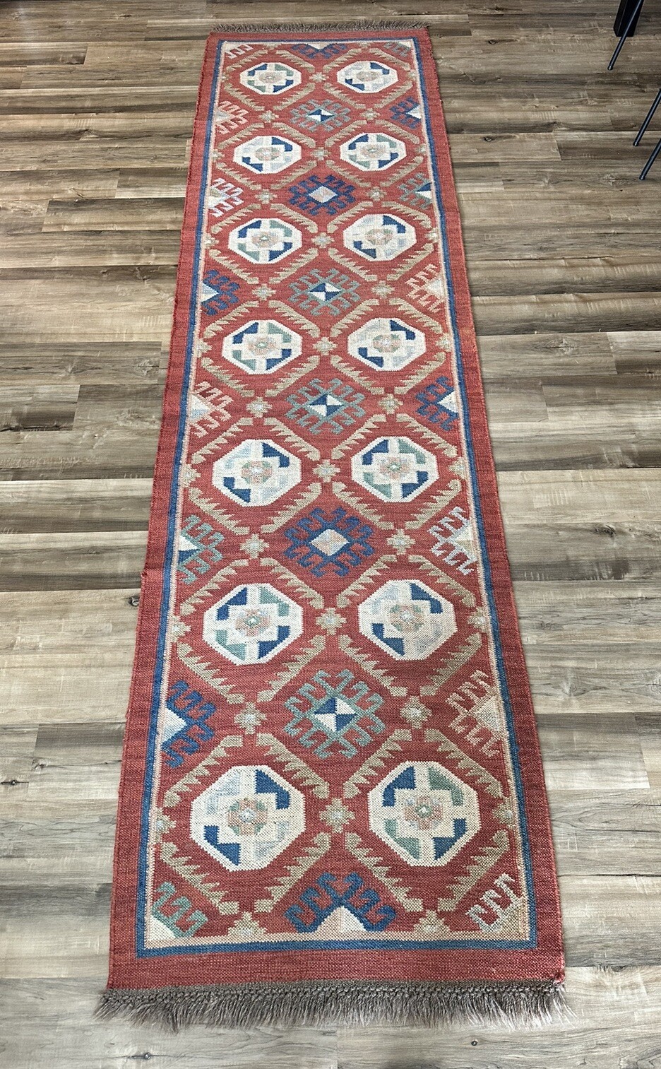 Antique Oriental Hand-Knotted Wool Runner Kazak Turkish 120×32 inches