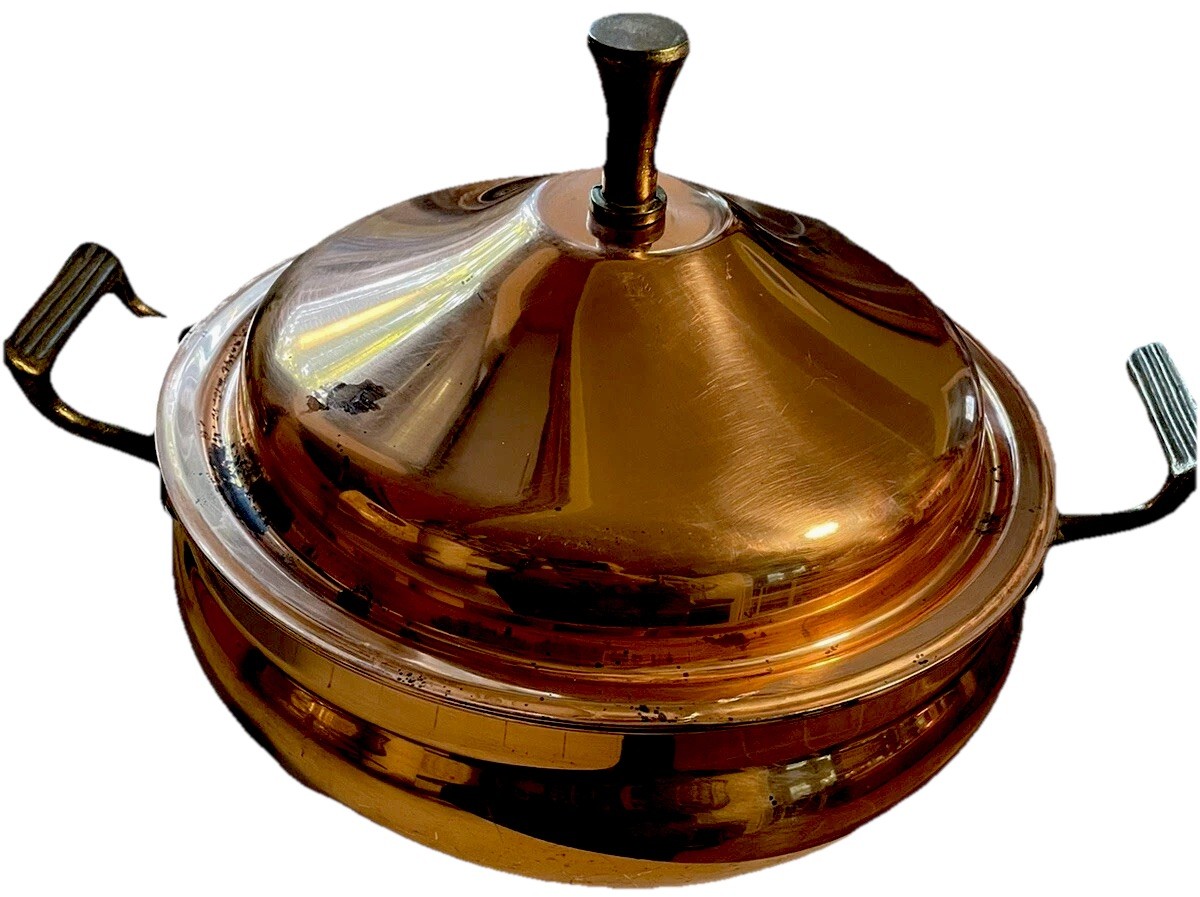 Vintage Metal Copper and Brass Coffee Pan Pot Serving Dish Leonard EP 12″ Wide
