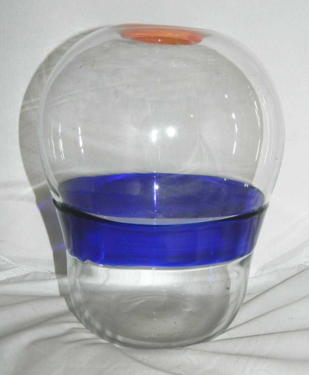 Vintage Modern European Eames Era Mid Century Art Studio Orange Blue Glass Vase