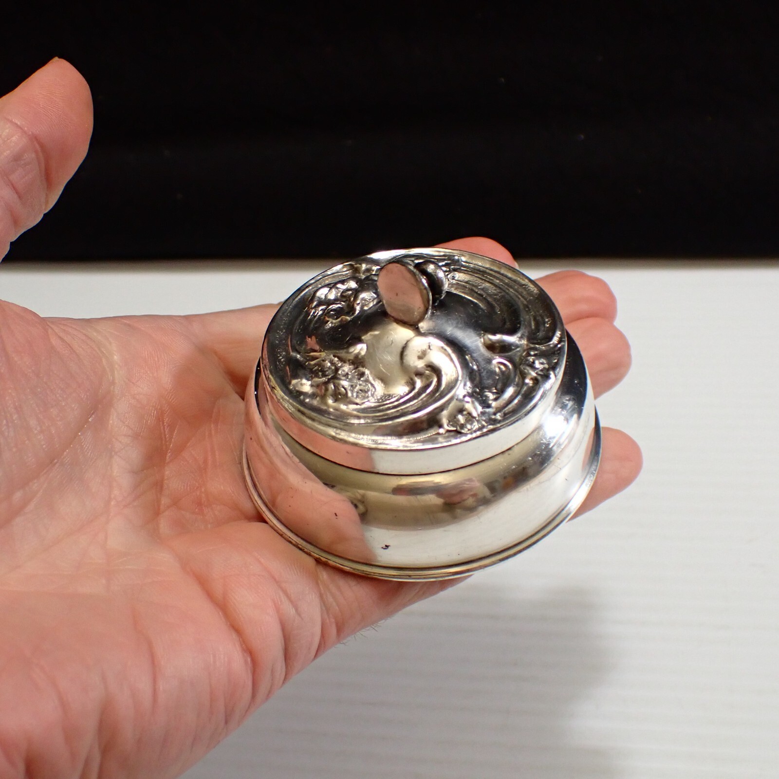 Antique Silver Plate Cufflink Box – Trinket Box – Collar Stud Box – Pill Box