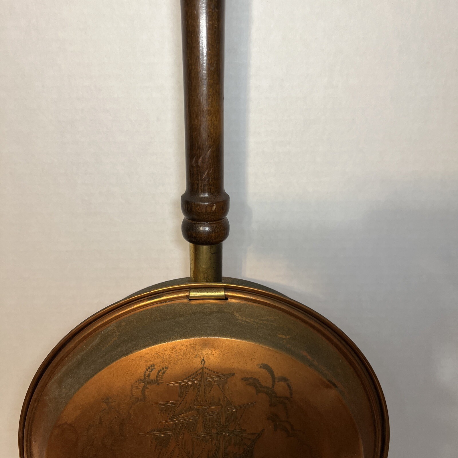 RARE Antique Long Handled Copper & Brass Bed Warmer 40 In. Long With 11 In. Dish