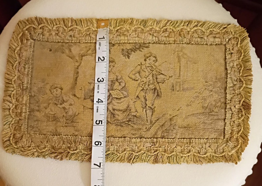 Antiq 19th Century French Tapestry Romantic Pastoral Scene Wall Decor 11”X6.75”