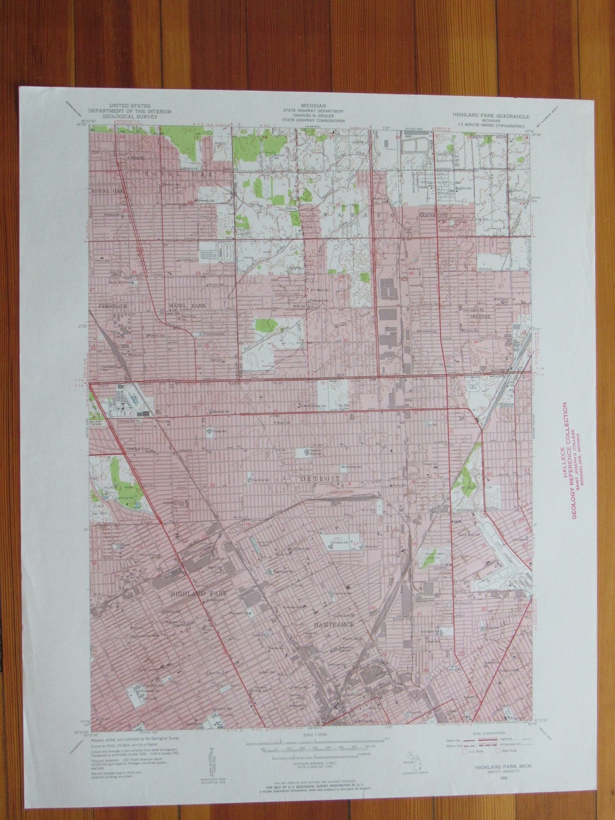 Highland Park Michigan 1954 Original Vintage USGS Topo Map