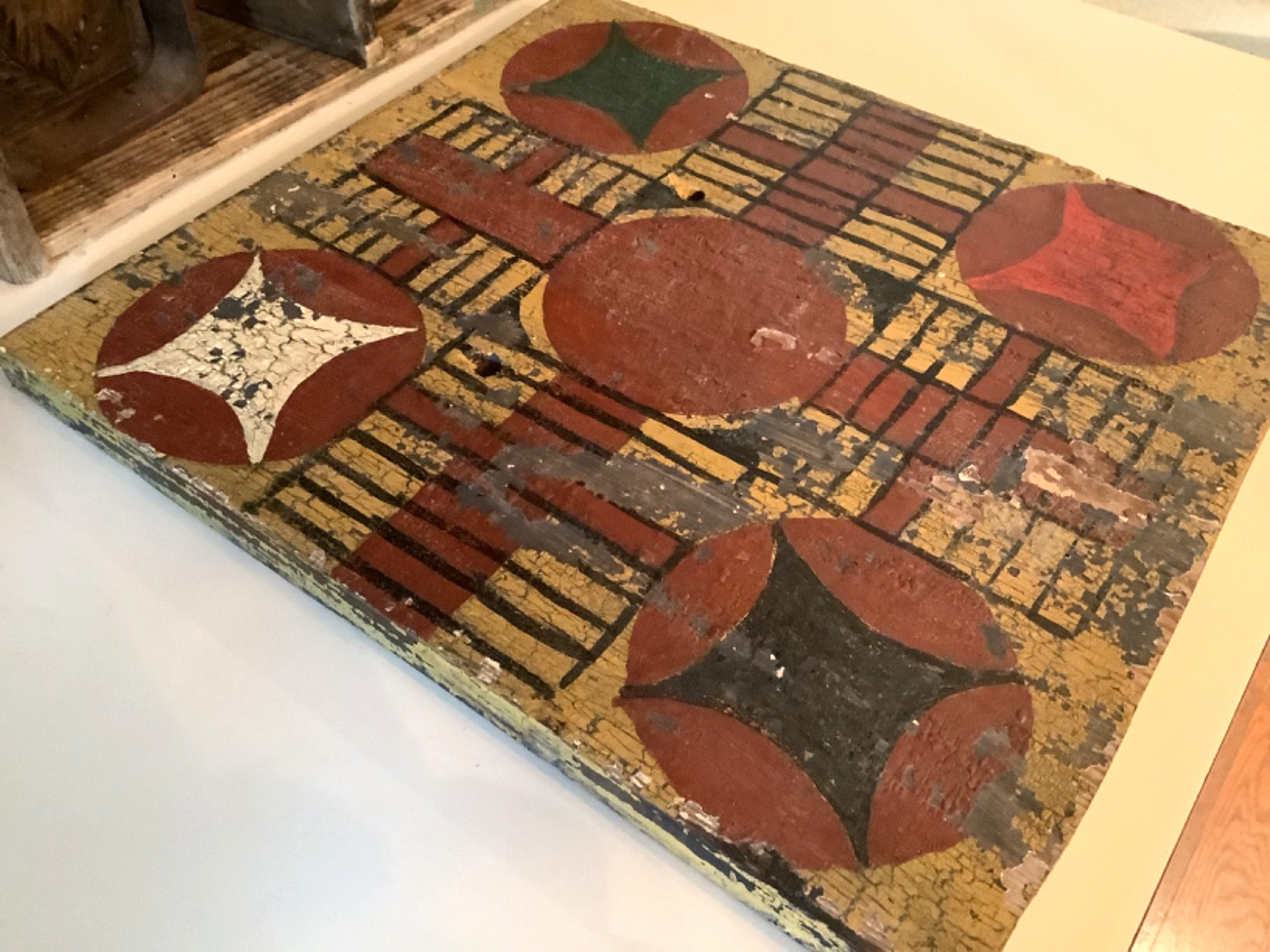 Antique Multicolored Polychrome Parcheesi Wooden Game Board