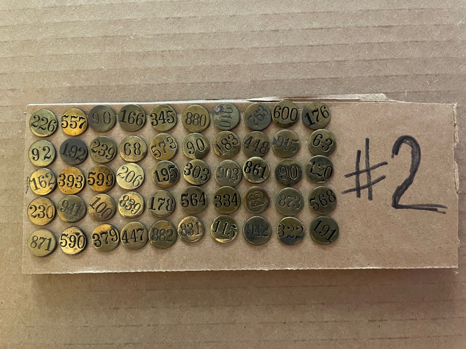 Vintage BRASS HEAD Screen Door Window Numbered Thumb Tacks 50pcs #2