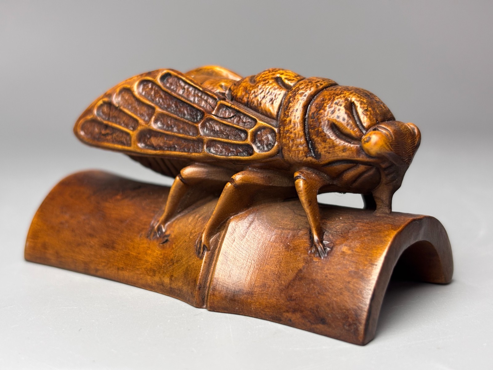 3.1″ China Exquisite Boxwood Handmade Fengshui Cicada Scorpion Statue B138