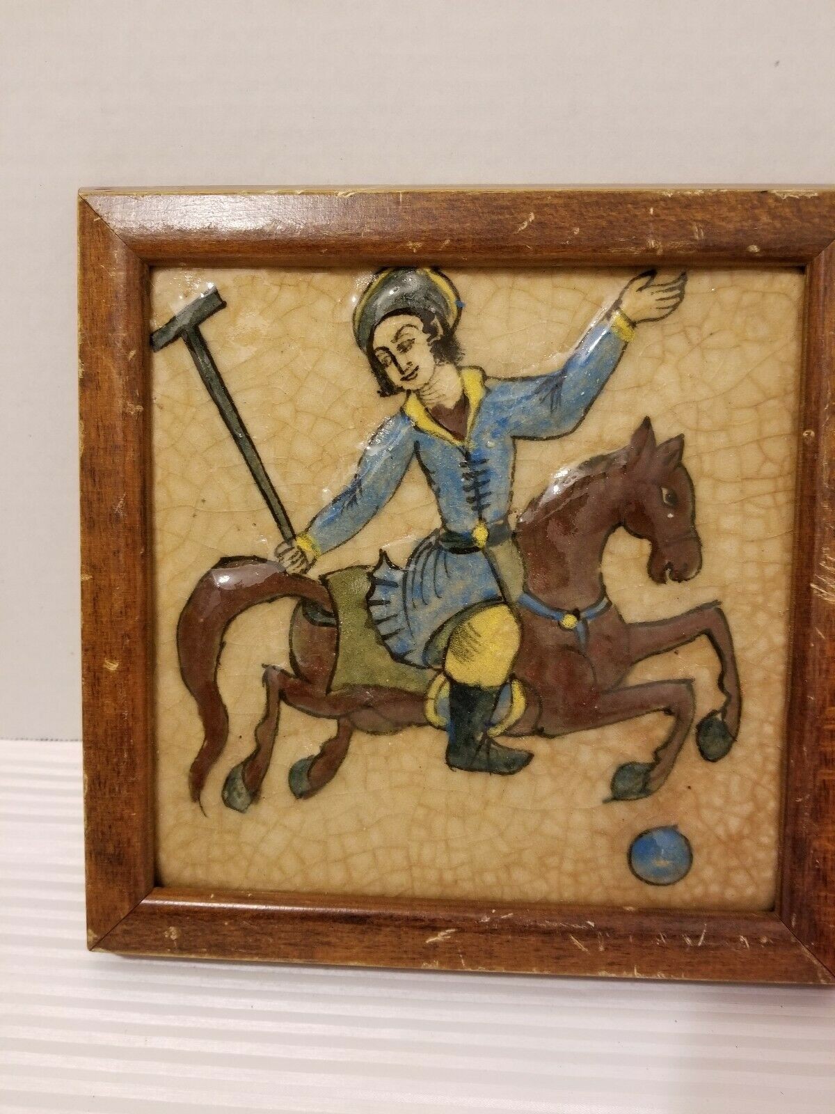 Antique Islamic Indo Persian Ceramic Tile (19th Century) Polo horse back SEE ALL