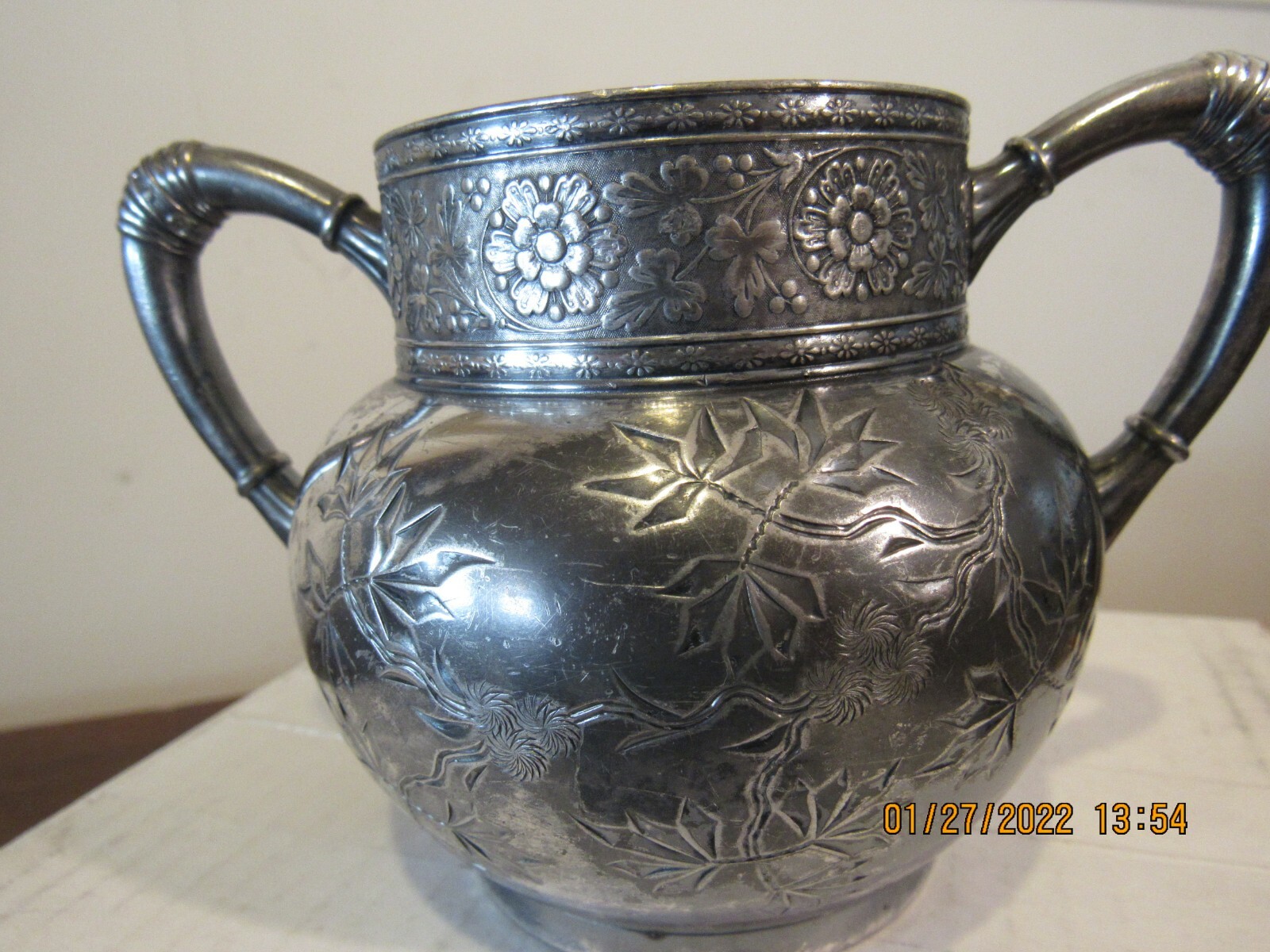 Antique James W Tufts Boston Quadruple Sliver Plate Handled Sugar Bowl #1940