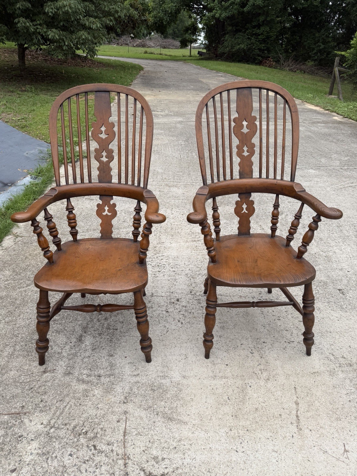 Pair English Broad Arm Windsor Chair-Mid 19th Century Price Is For The Pair