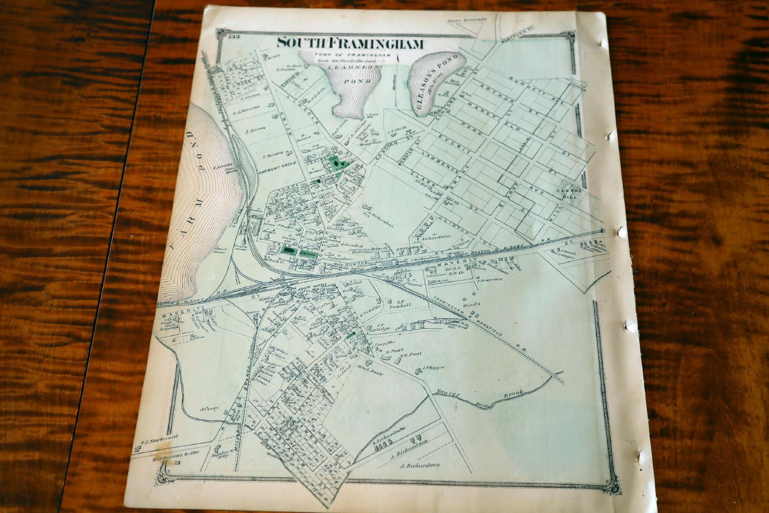 1875 BEERS MIDDLESEX COUNTY MASSACHUSETTS-ATLAS MAP-S. FRAMINGHAM-HANDCOLORED