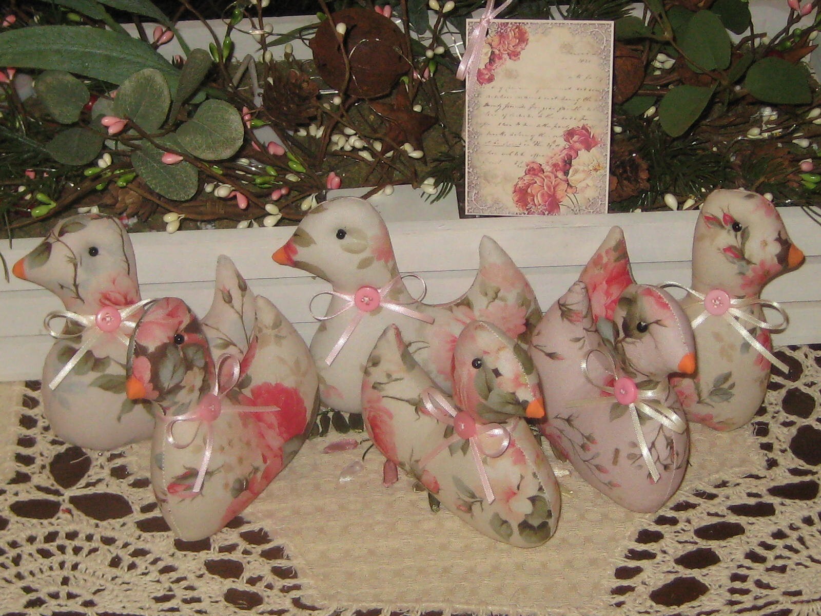 Pink Cottage Decor 6 Assorted Chicks Bowl Fillers Handmade Wreath Accents