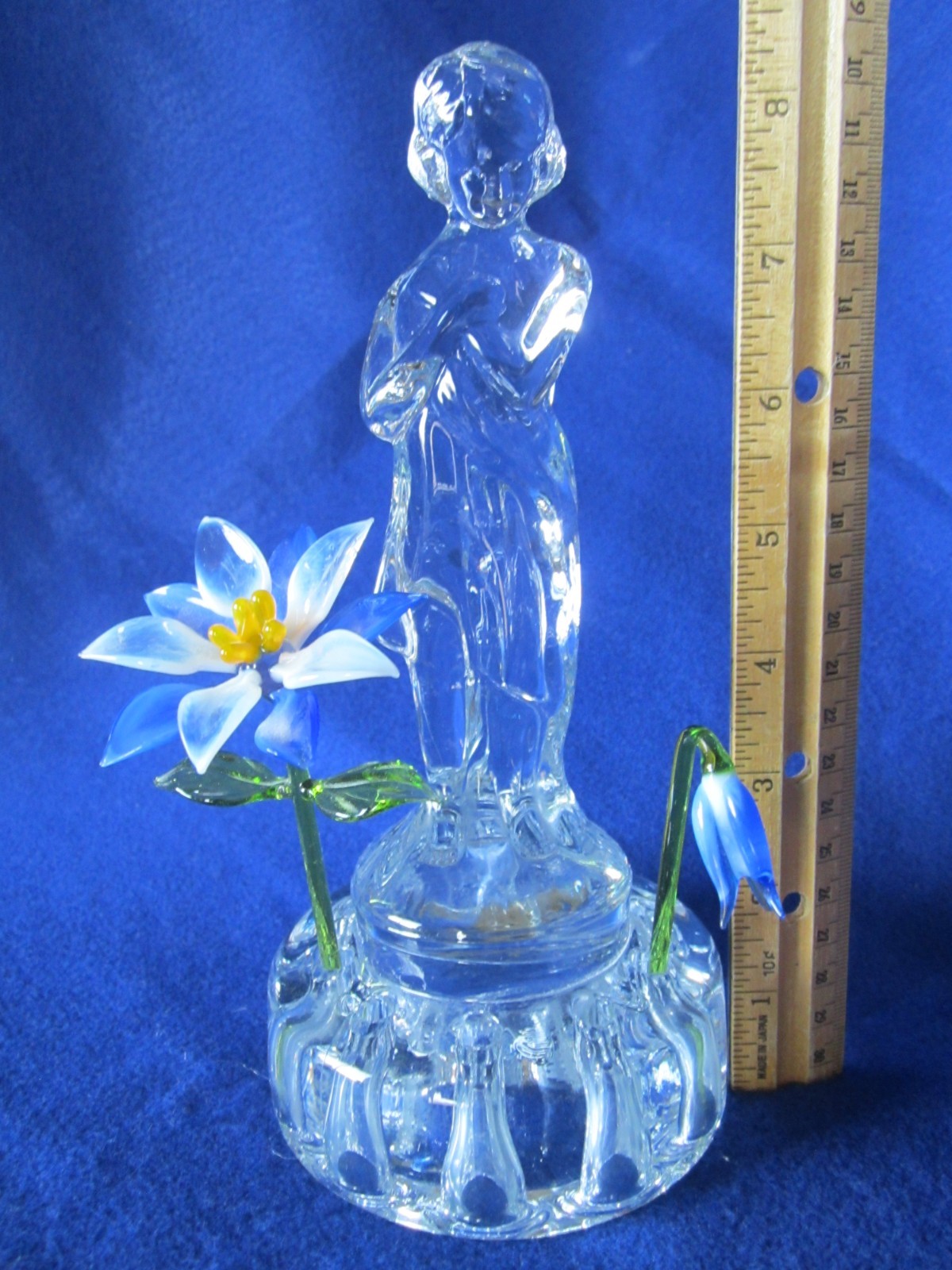 1930’s CAMBRIDGE ART GLASS “BASHFUL CHARLOTTE” DRAPED NUDE CRYSTAL FLOWER FROG