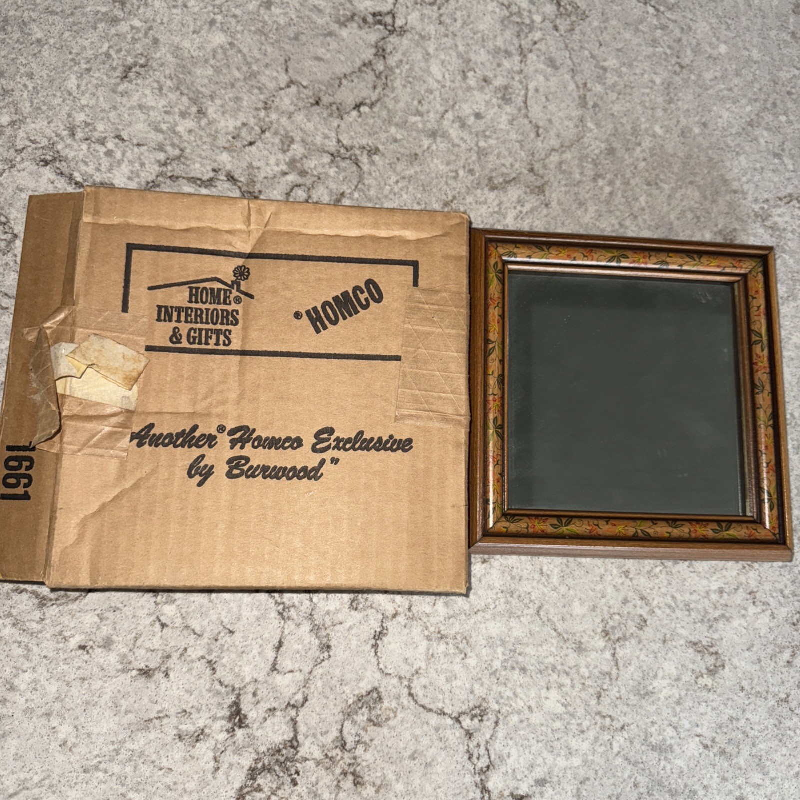 Vintage Home Interior & Gifts Floral Framed Mirror 7.25 In Square Gallery Wall