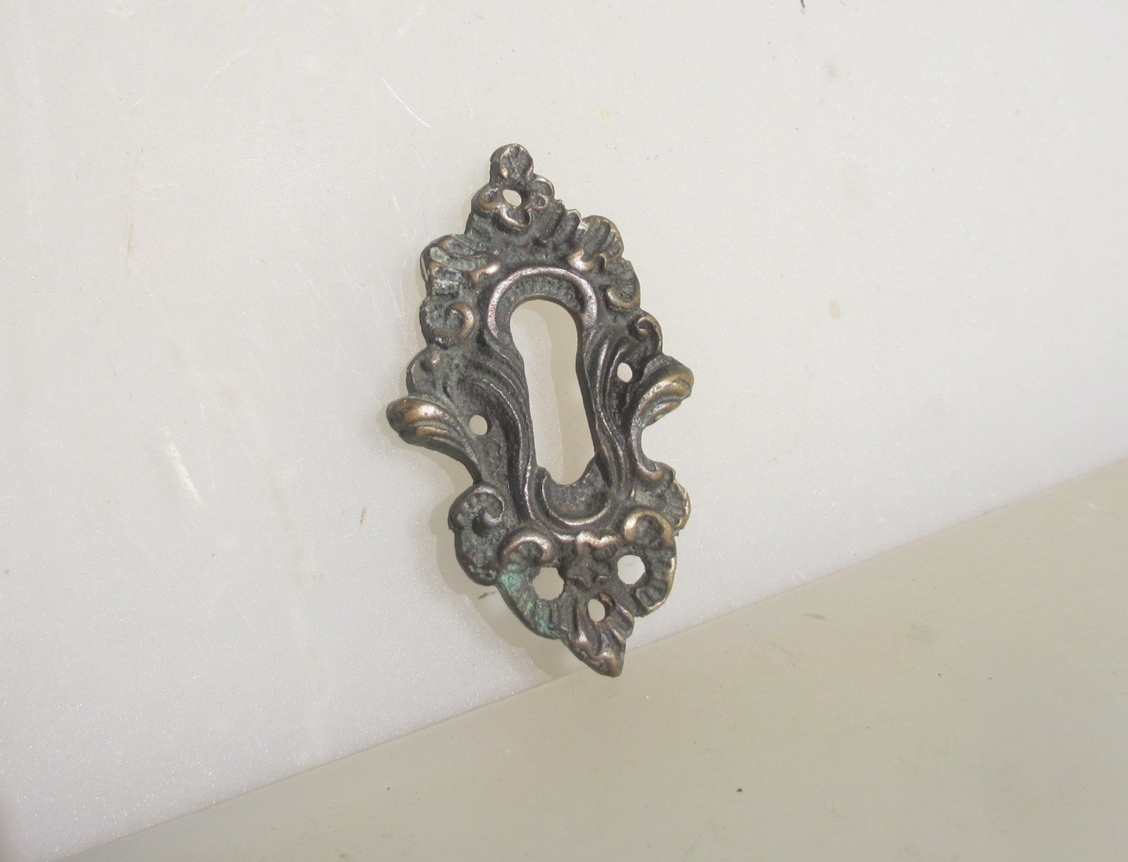 Antique Brass Escutcheon Keyhole Plate Old Rococo French Gold Gilt Victorian