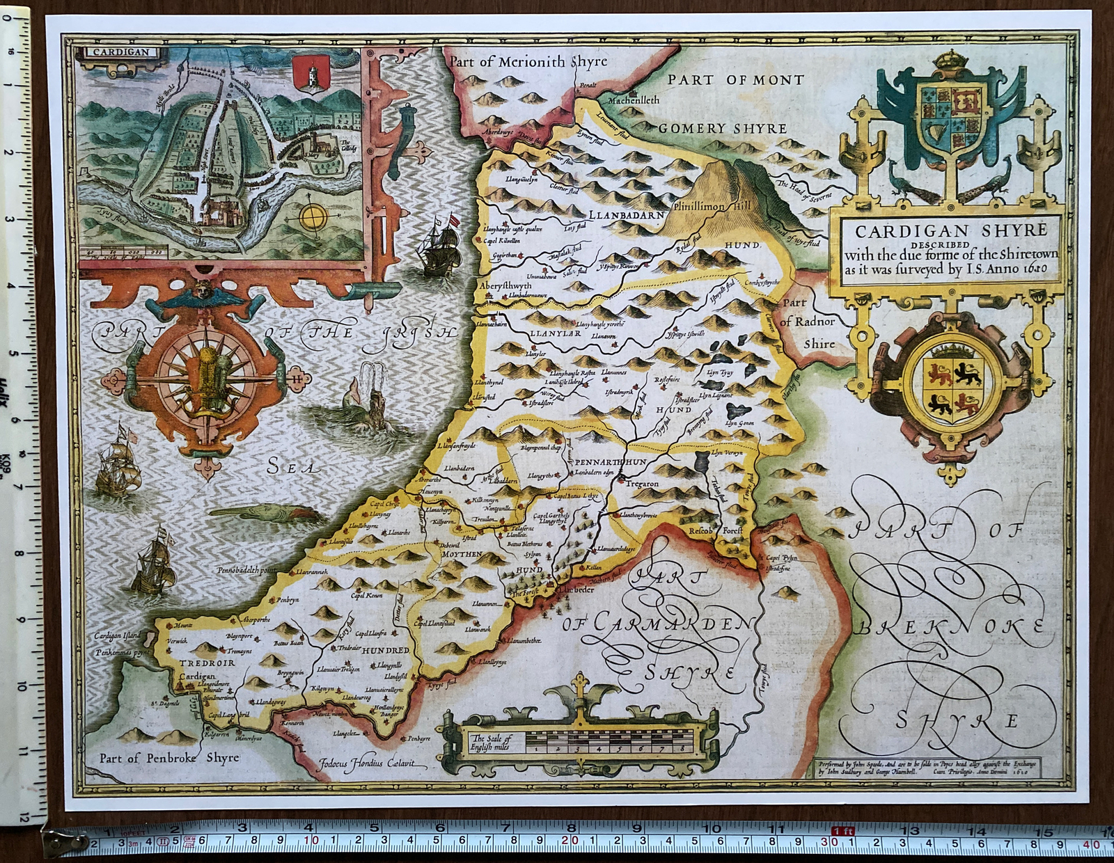 Old Tudor Poster map Cardiganshire Cardigan Wales 1600s 15″ x 12 Reprint Antique