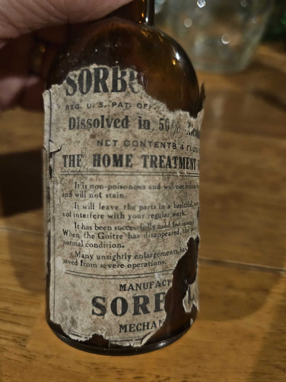 VTG Pre 1930s SORBOL-QUADRUPLE in 50% Alcohol 4oz. Amber BOTTLE, HOME TX GOITRE