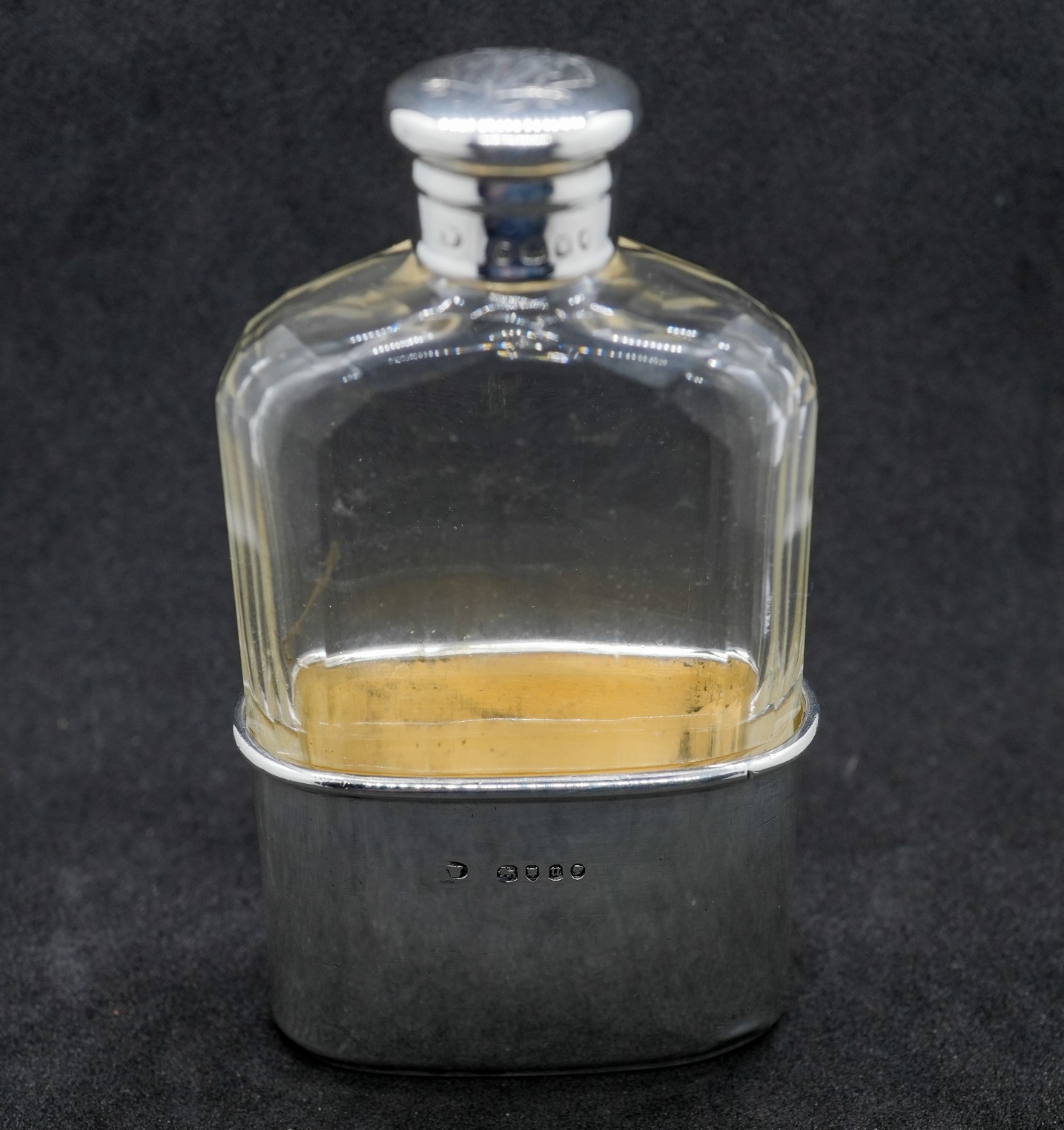 Antique Solid Sterling Silver And Glass Hip Flask. 1875, Joseph Walton, 36g.