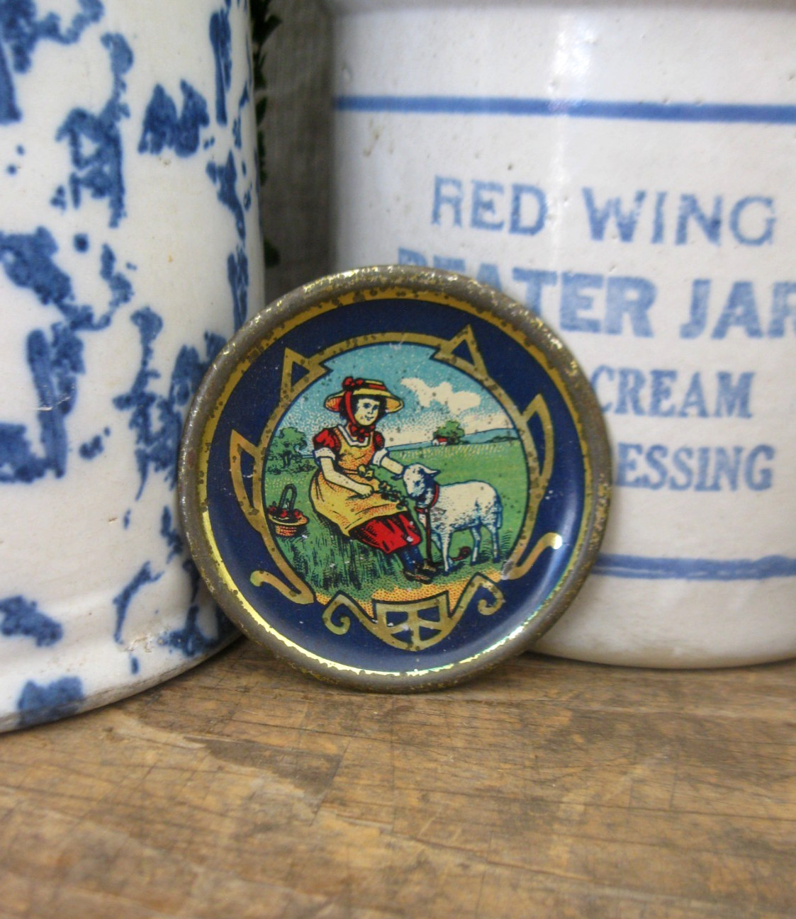 Tiny Antique Tin Toy Plate Mary Had a Little Lamb