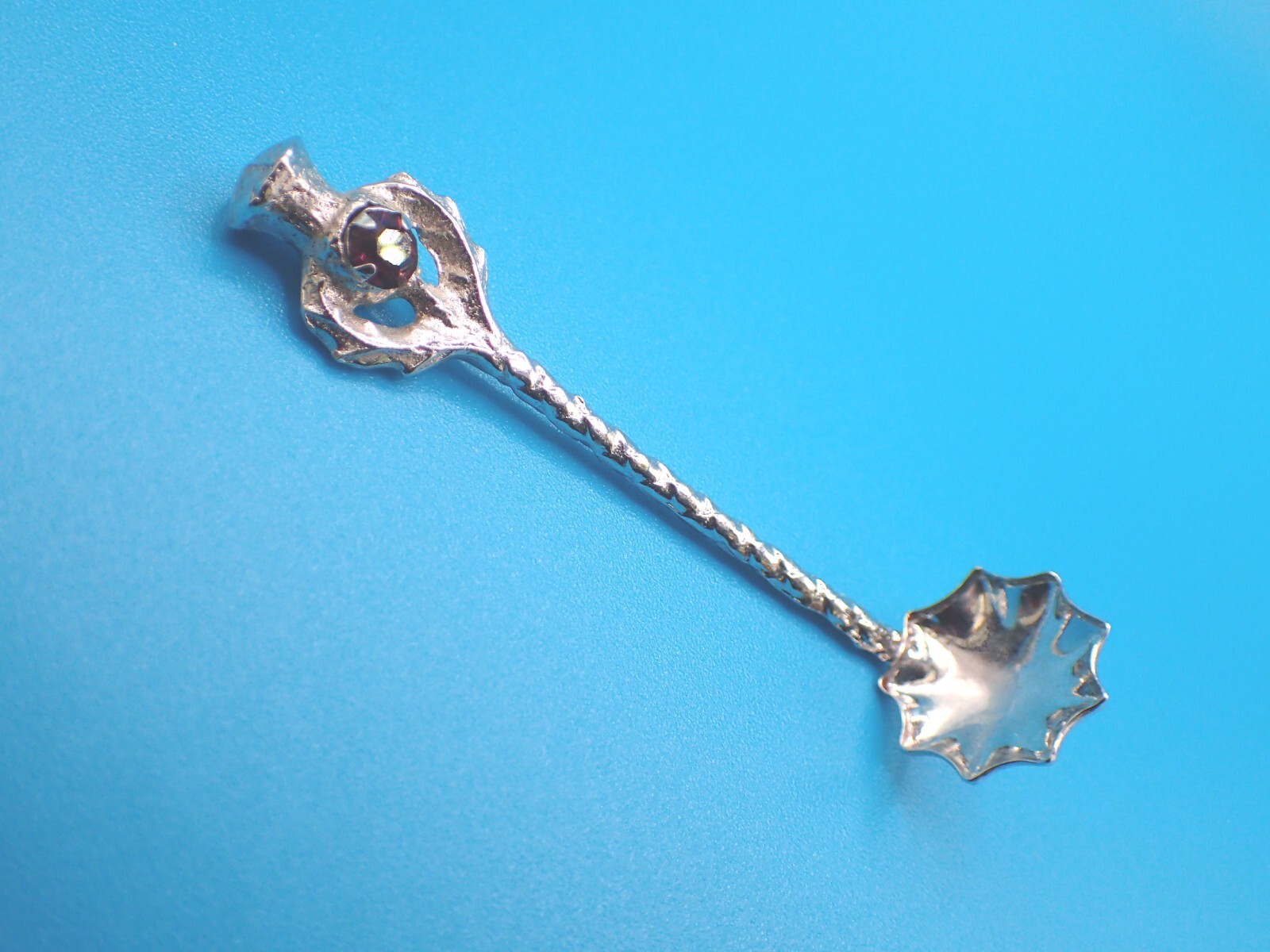 Vintage Breadner MFG. Co. Sterling Silver Salt Spoon with Rhinestone.