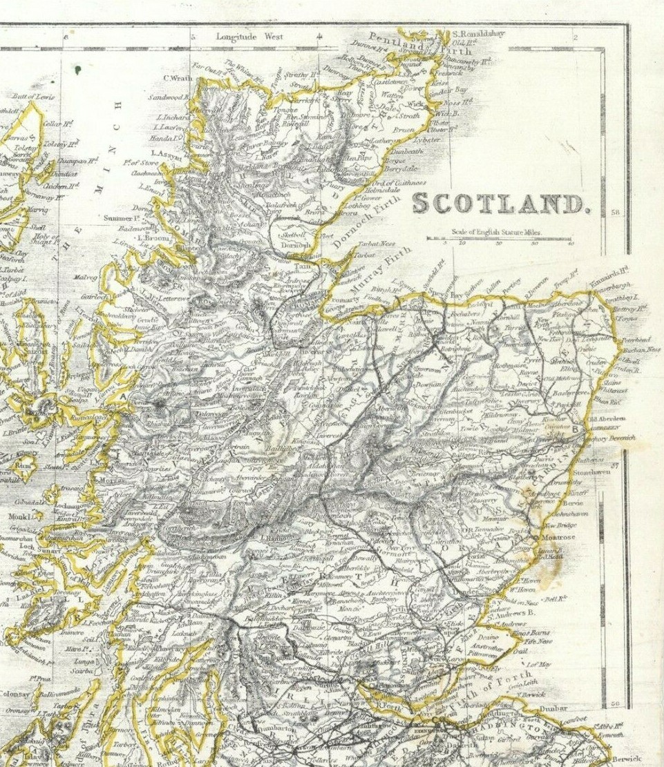 1868 John James Dower’s Scotland (Original Antique Map, outline color)