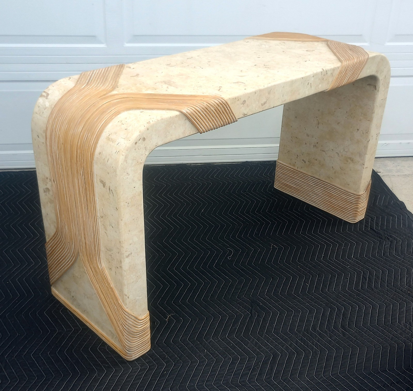 Vintage Maitland Smith Style Tessellated Stone Pencil & Reed Waterfall Console
