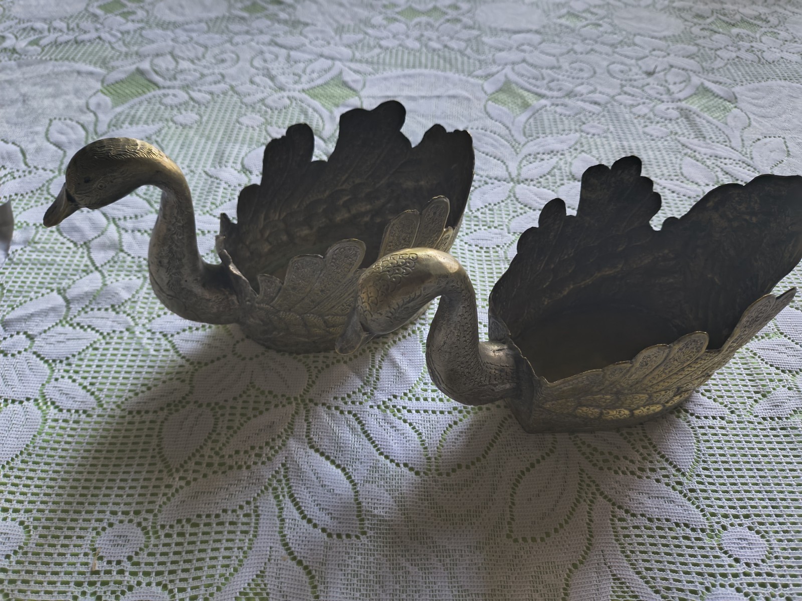 A Pair Of Rare Hand Made Nickle Silver Swans To Serve Your Goodies.
