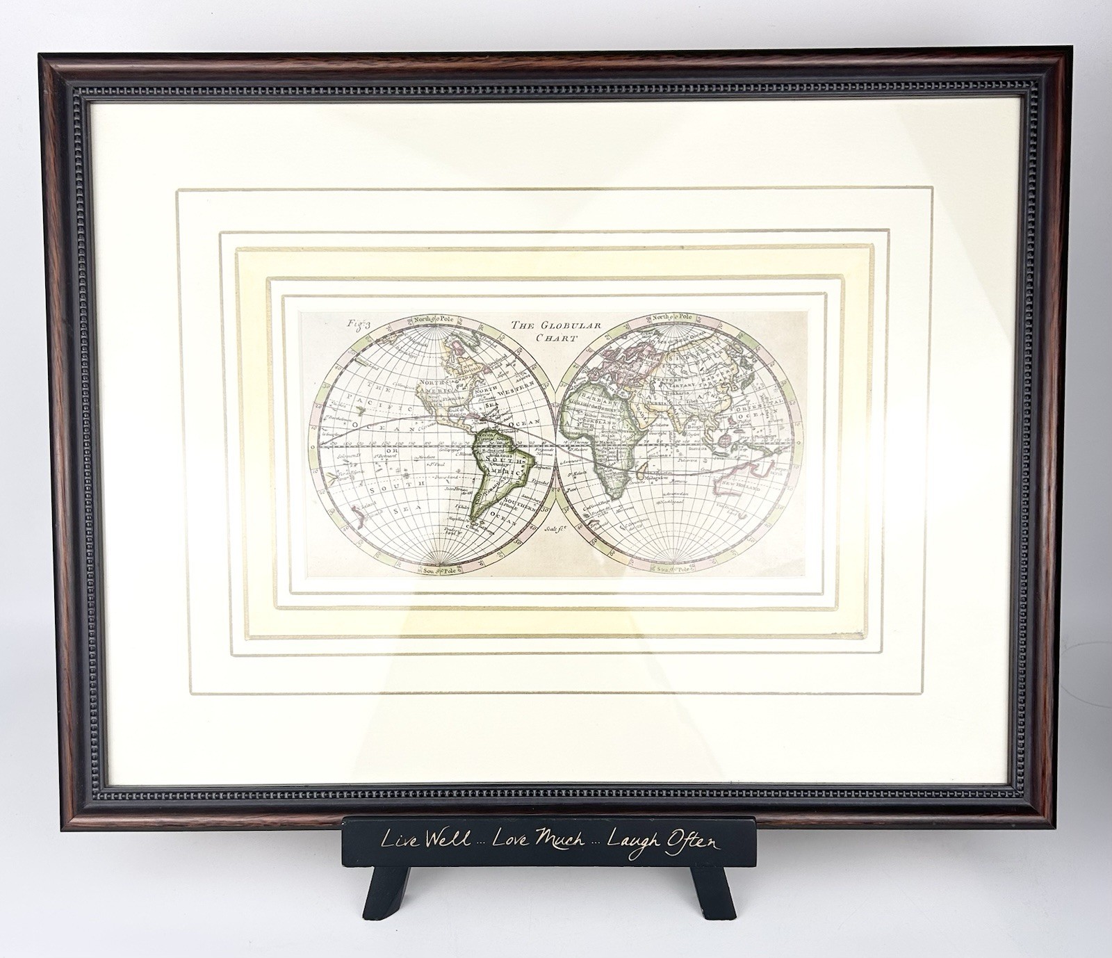 John Hinton Globular Chart Double Hemisphere Hand Colored World Map 1745