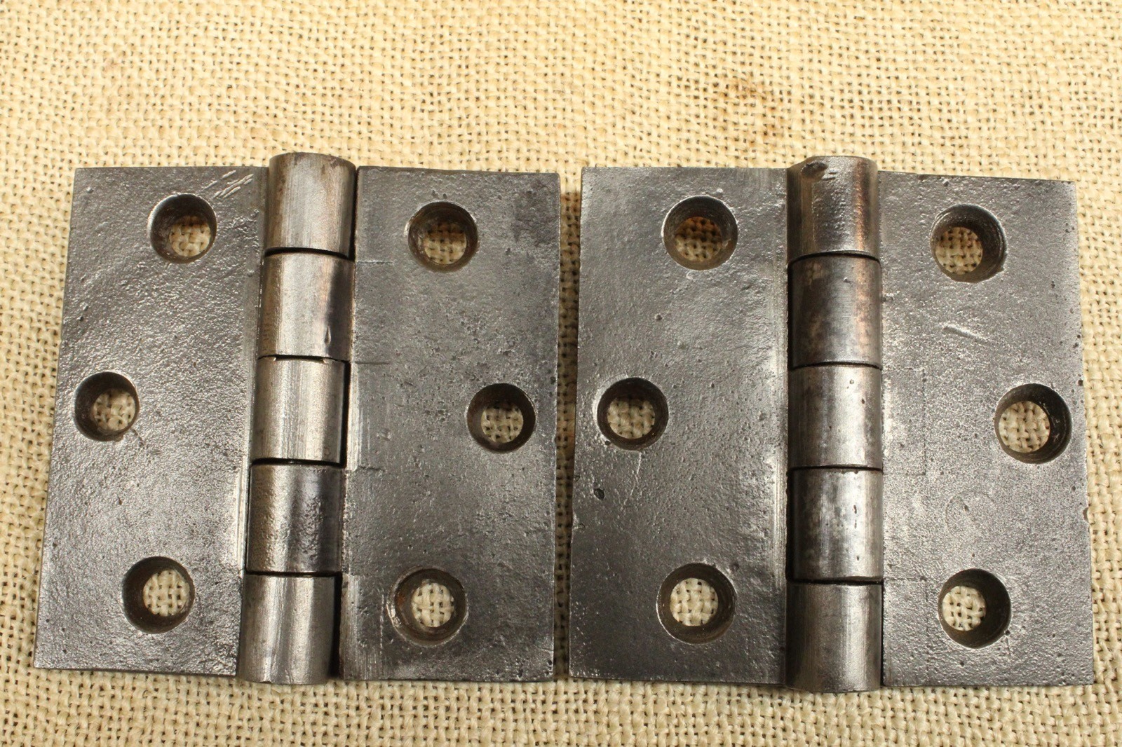 2 Old Door Hinges 3 X 3″ 1850’s Vintage Heavy Duty Cast Iron 5 Knuckle Clean