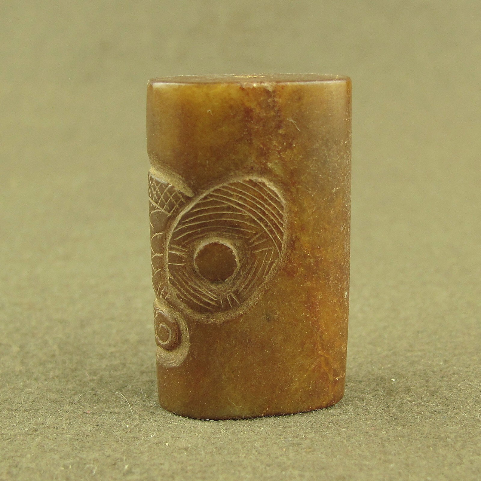 Antique Neolithic LiangZhu Culture Nephrite Old Jade Carved Animal Face Pendant