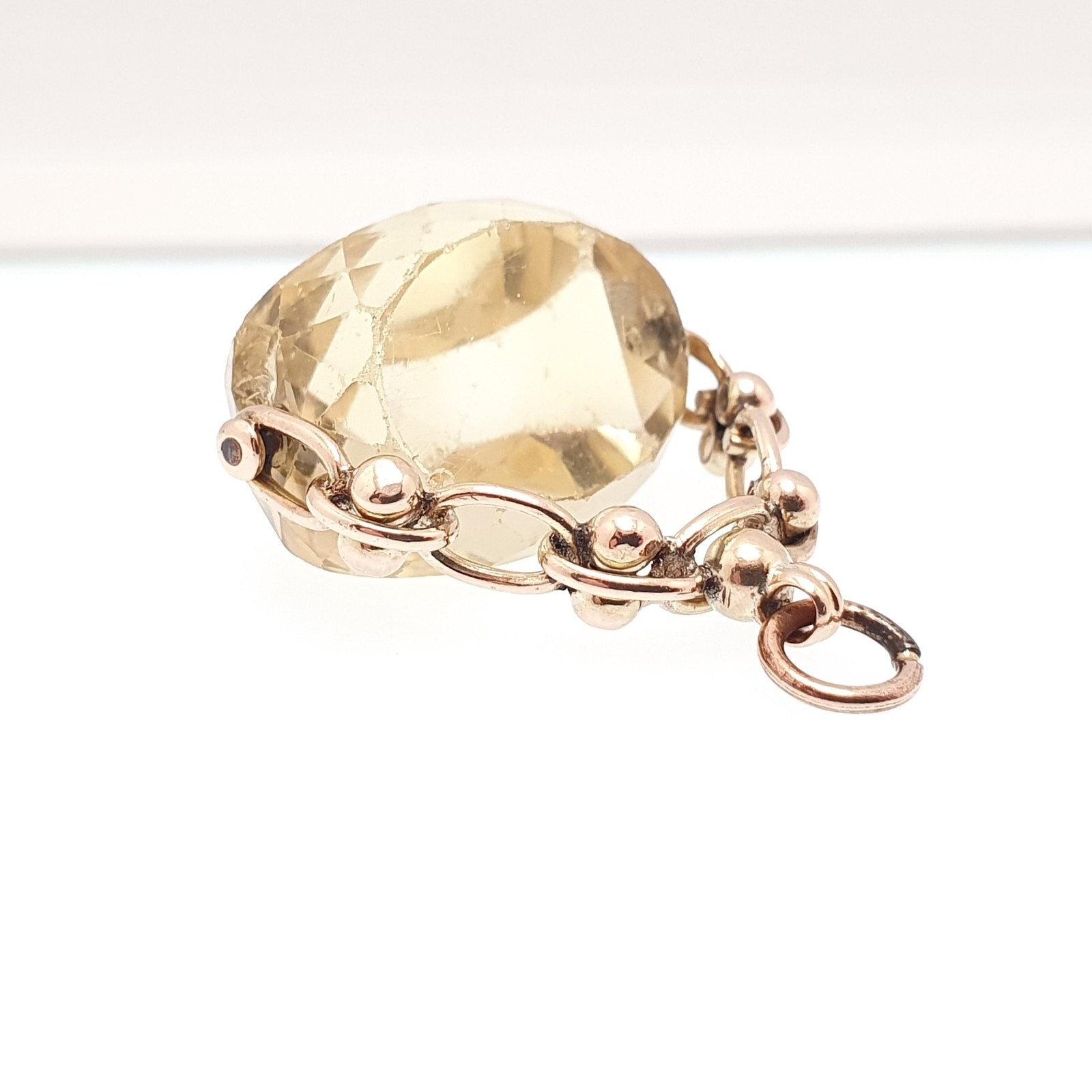 Antique Victorian 9ct 9k Gold Citrine Spinner Fob Pendant Necklace Large Big