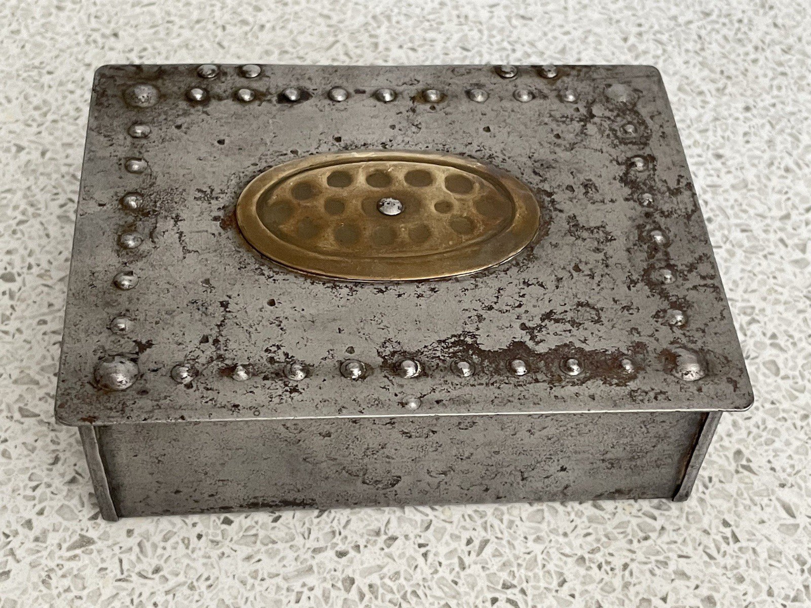 GOBERG IRON & BRASS ARTS & CRAFTS RIVETED BOX & WAX SEAL LADLE HUGO BERGER c1910