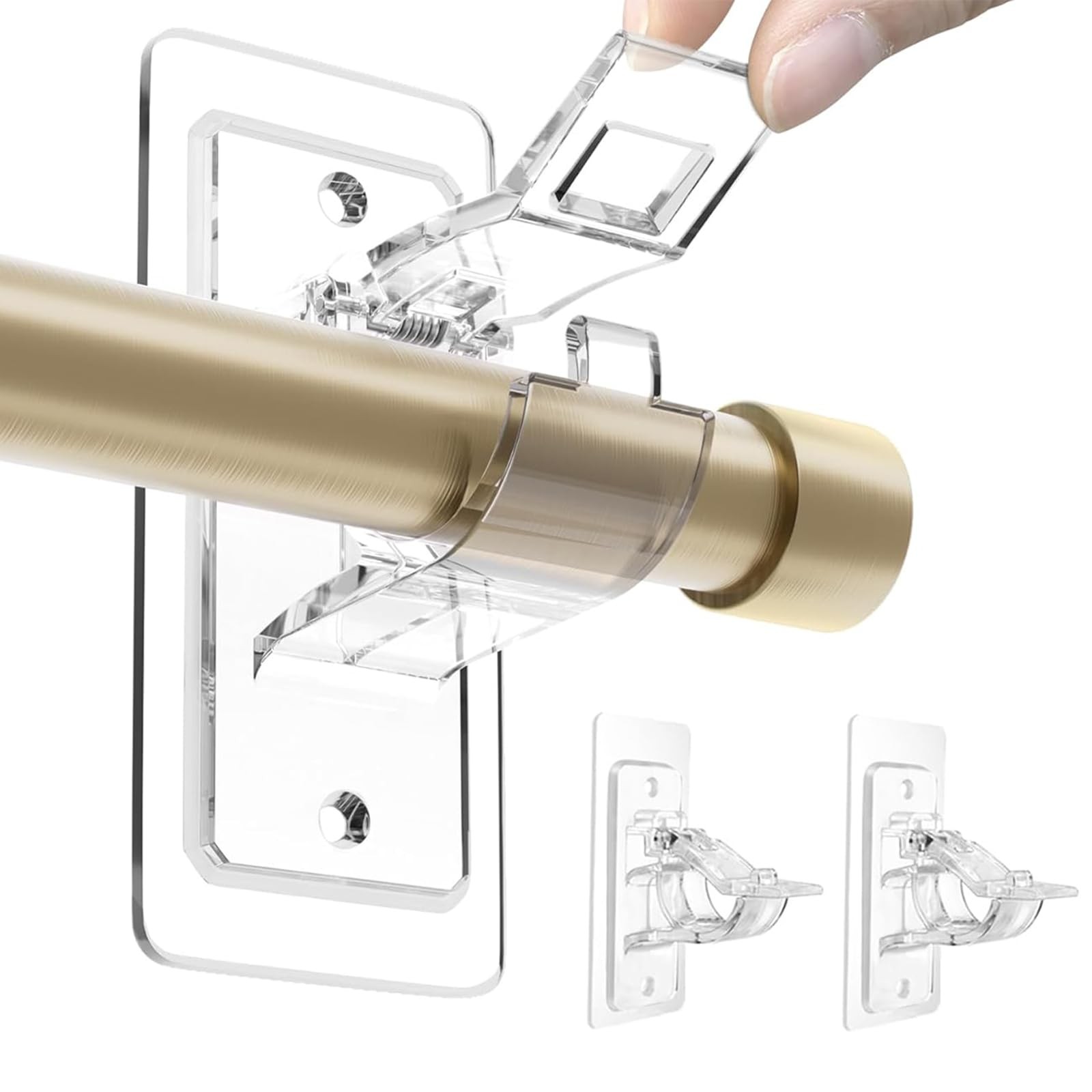 BelleVive 2 Pack Curtain Rod Brackets – No Drilling, Self XL, Transparent