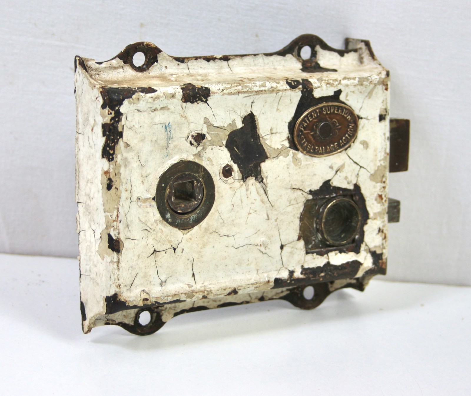 Victorian Rim Lock c1870–1900 Patent Superior Steel Palace Action – Ceramic Knob