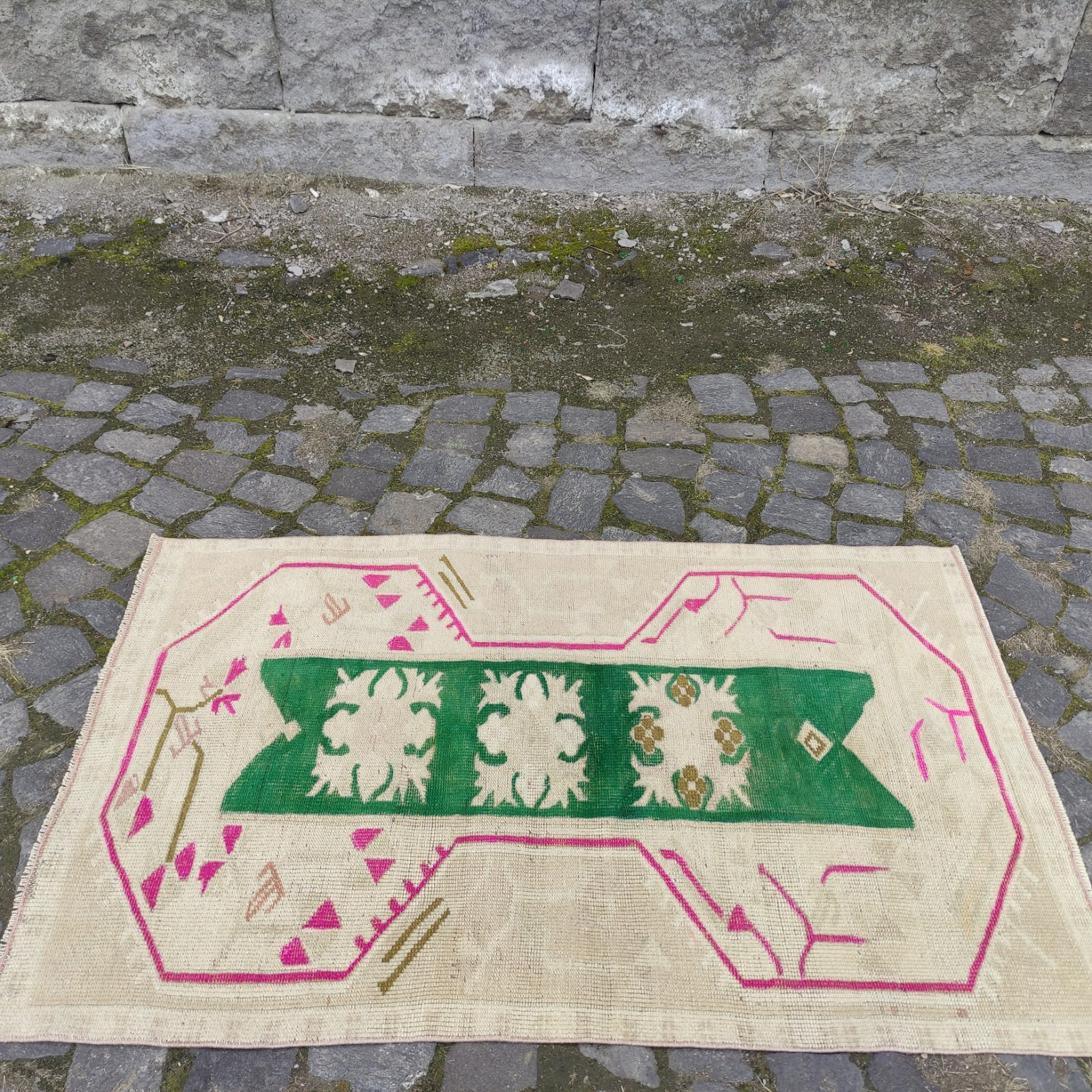 Unique 3×4 Old Area Rug 2.62 x 4.27 ft , Handmade Kitchen Rug 80 x 130 cm