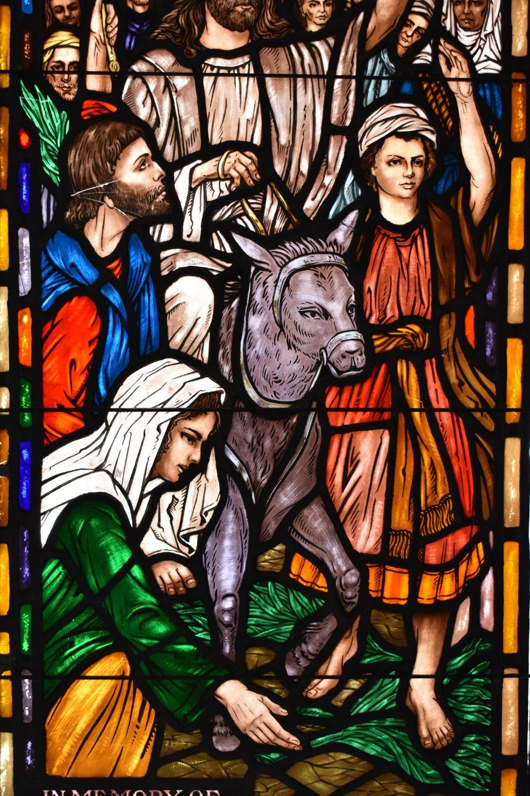 + Stained Glass Church Window, Jesus with Donkey, 49 3/4″ x 22 3/4″ (FPR25)