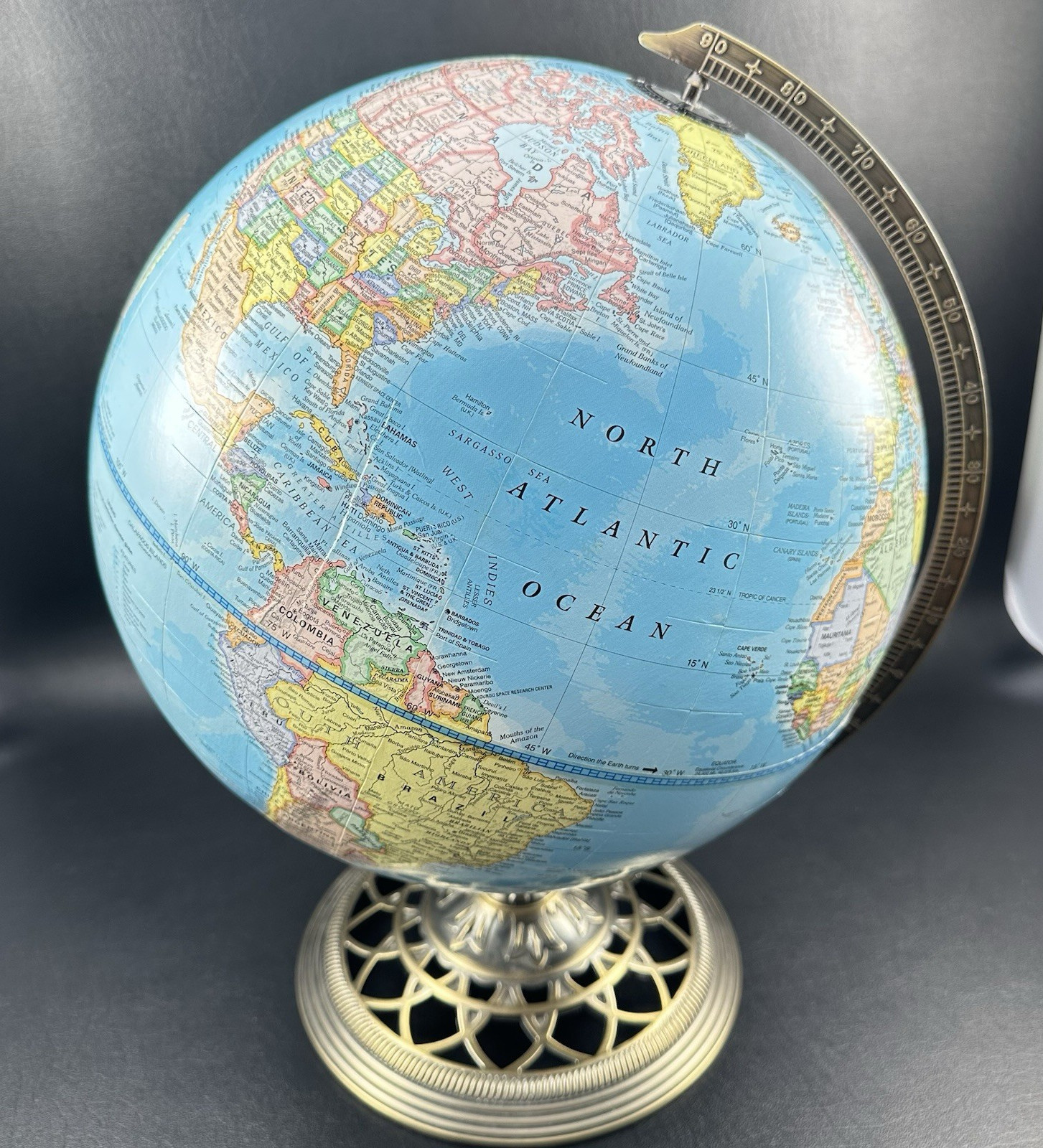 George F. Cram Terrestrial World Globe 12″ 30cm Metal Reticulated Base Vintage